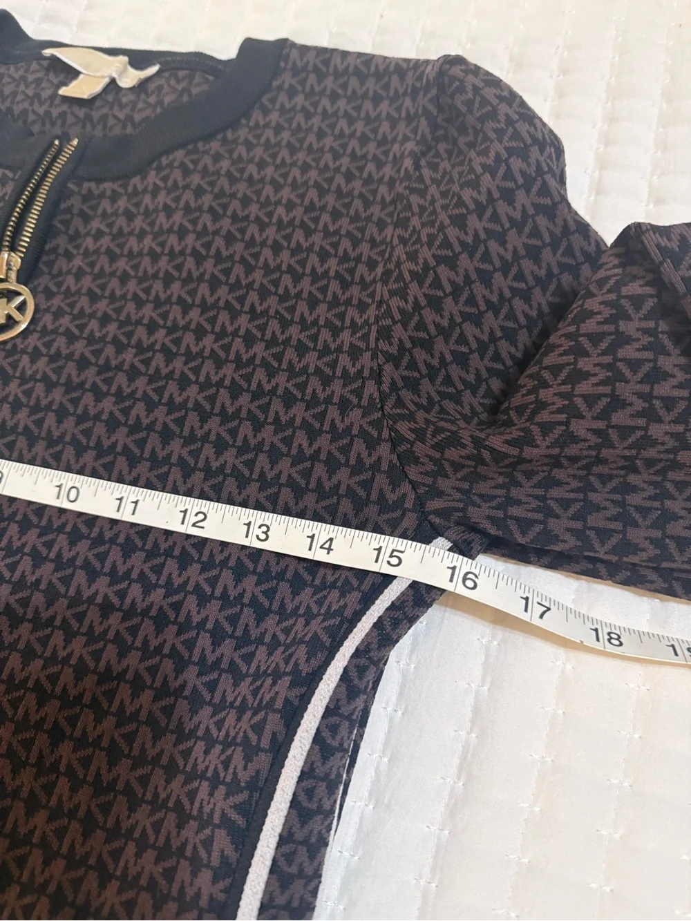 Michael Kors Brown and Black MK-Print Zip-Front Long-Sleeve Dress
